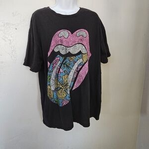 The Rolling Stones Women's S/M Black Graphic Tee Oversized Band T-shirt Colorful